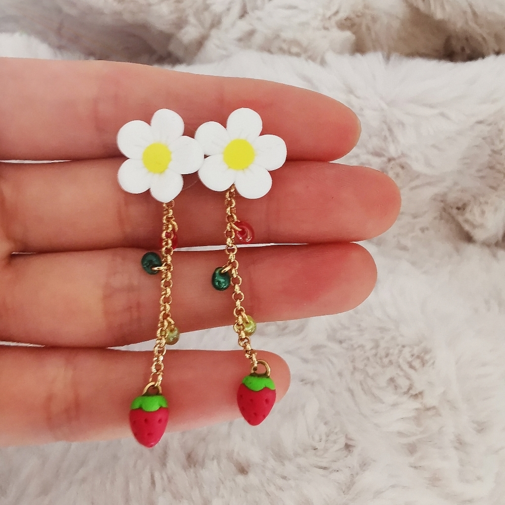Floral strawberry earrings